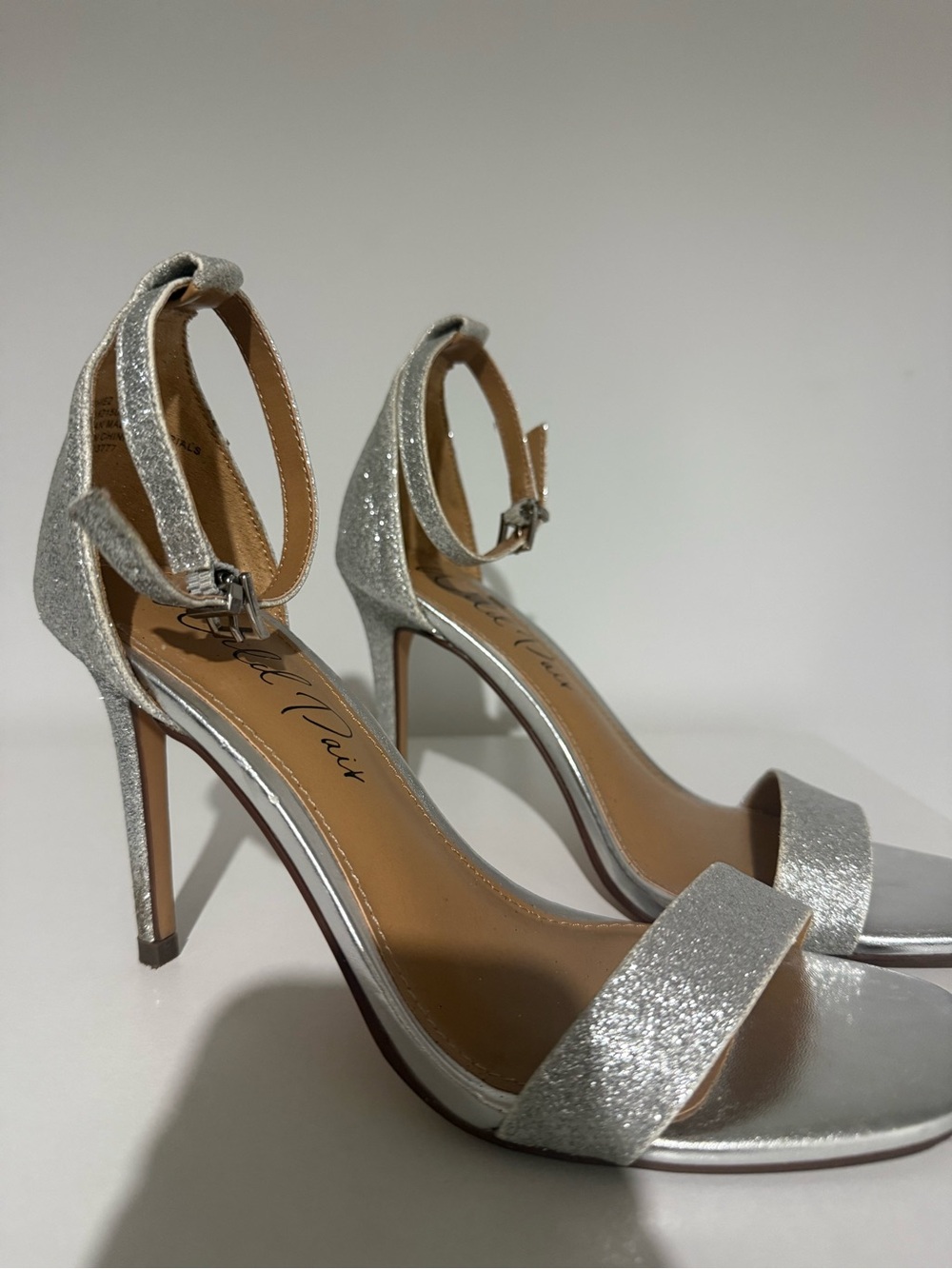 Silver Glitter Ankle-Strap High Heel Sandals